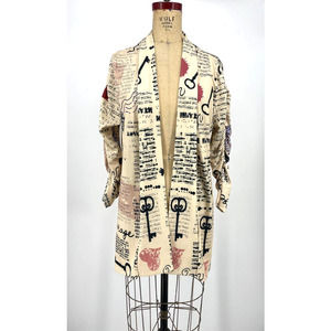 Lily by Firmiana Open Front Skeleton Key Blazer Jacket Cream 1XL